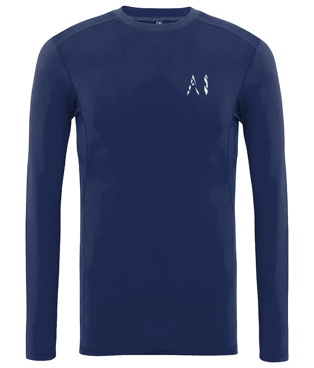 Mens navy blue Performance Baselayer with white AI logo on the left chest