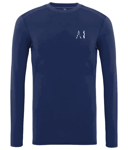 Mens navy blue Performance Baselayer with white AI logo on the left chest
