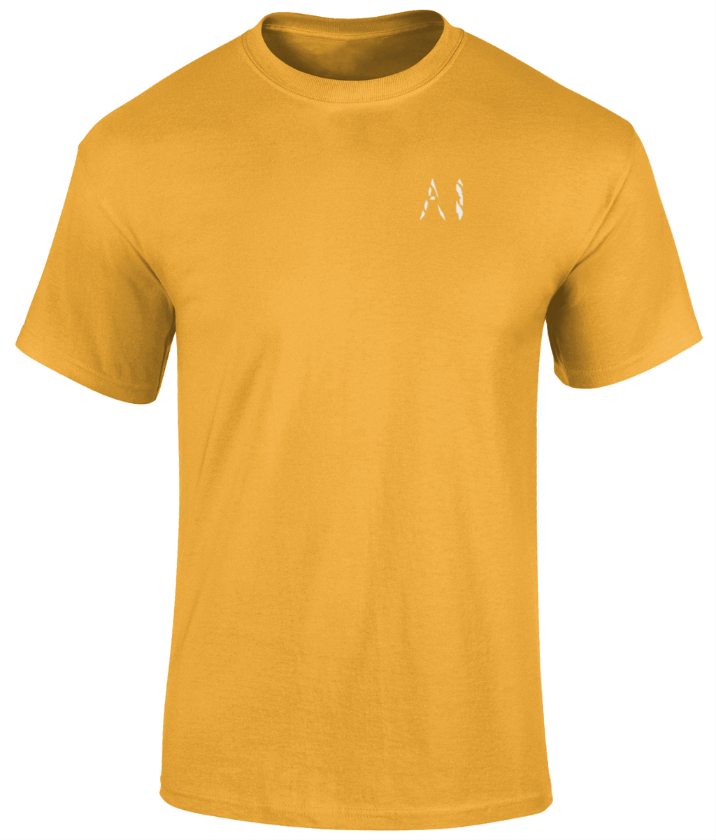 Mens yellow Heavy Cotton T-Shirt with white AI logo on the left chest