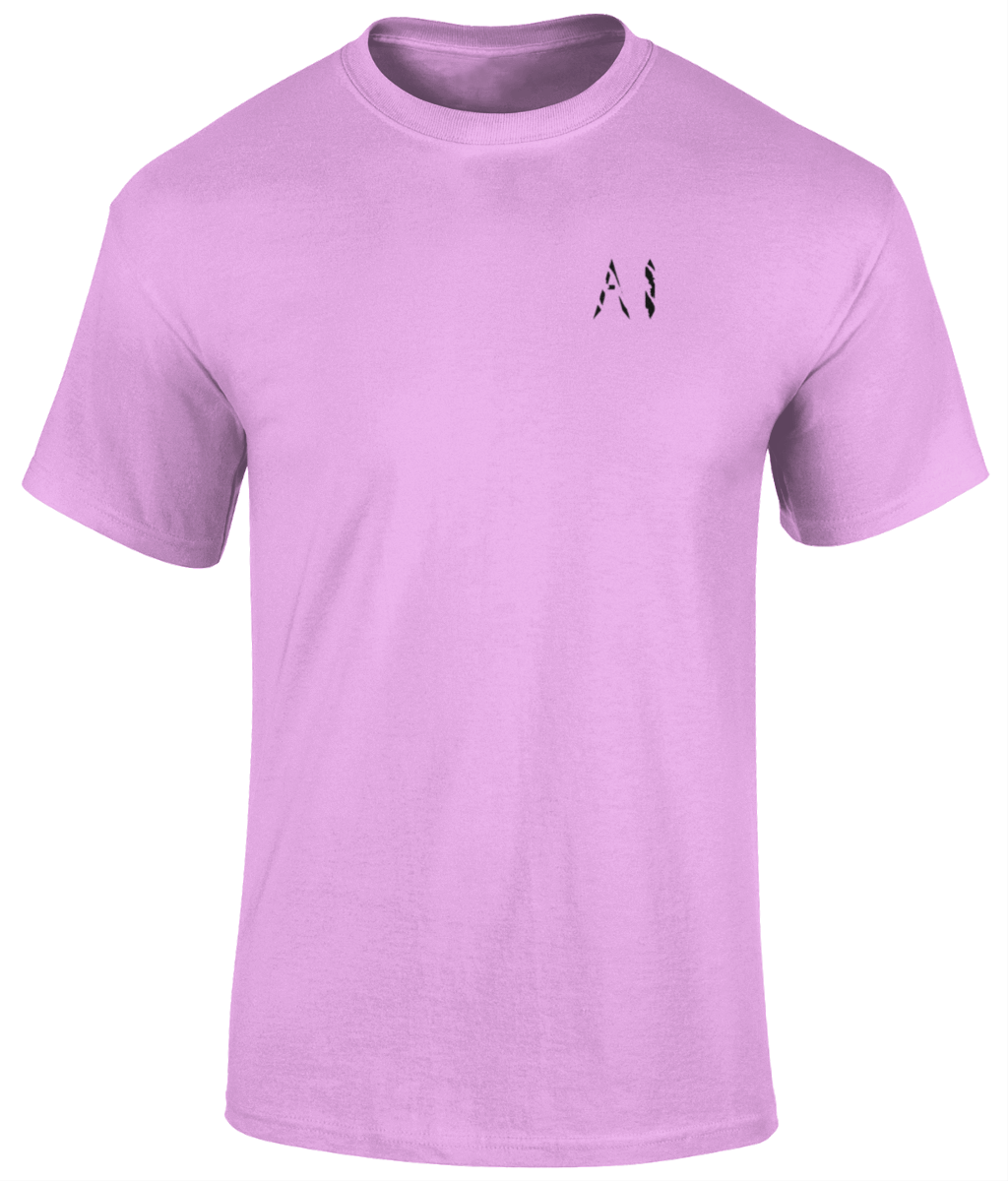 Mens pink Heavy Cotton T-Shirt with black AI logo on the left chest