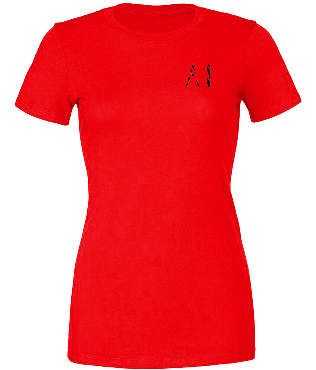 Womens Red Casual T-Shirt with Black AI logo on left breast