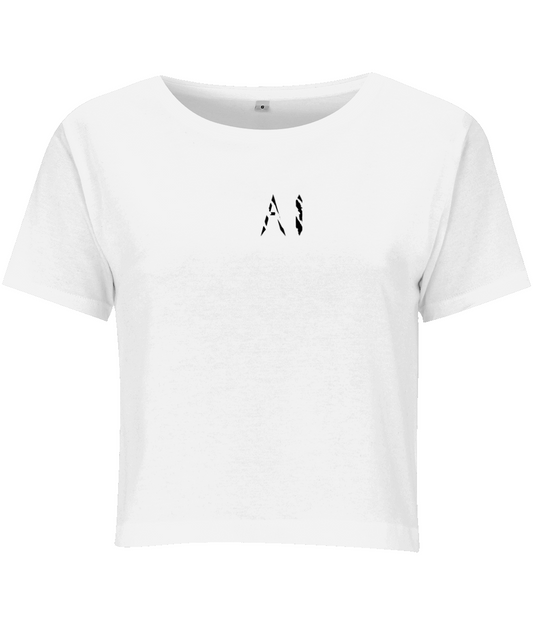 Womens Cropped Tee white with black AI logo on centre chest