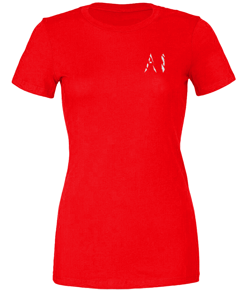 Womens Red Casual T-Shirt with white AI logo on left breast