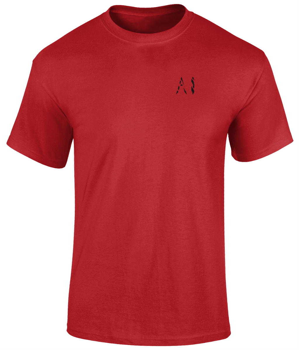 Mens Red Heavy Cotton T-Shirt with black AI logo on the left chest