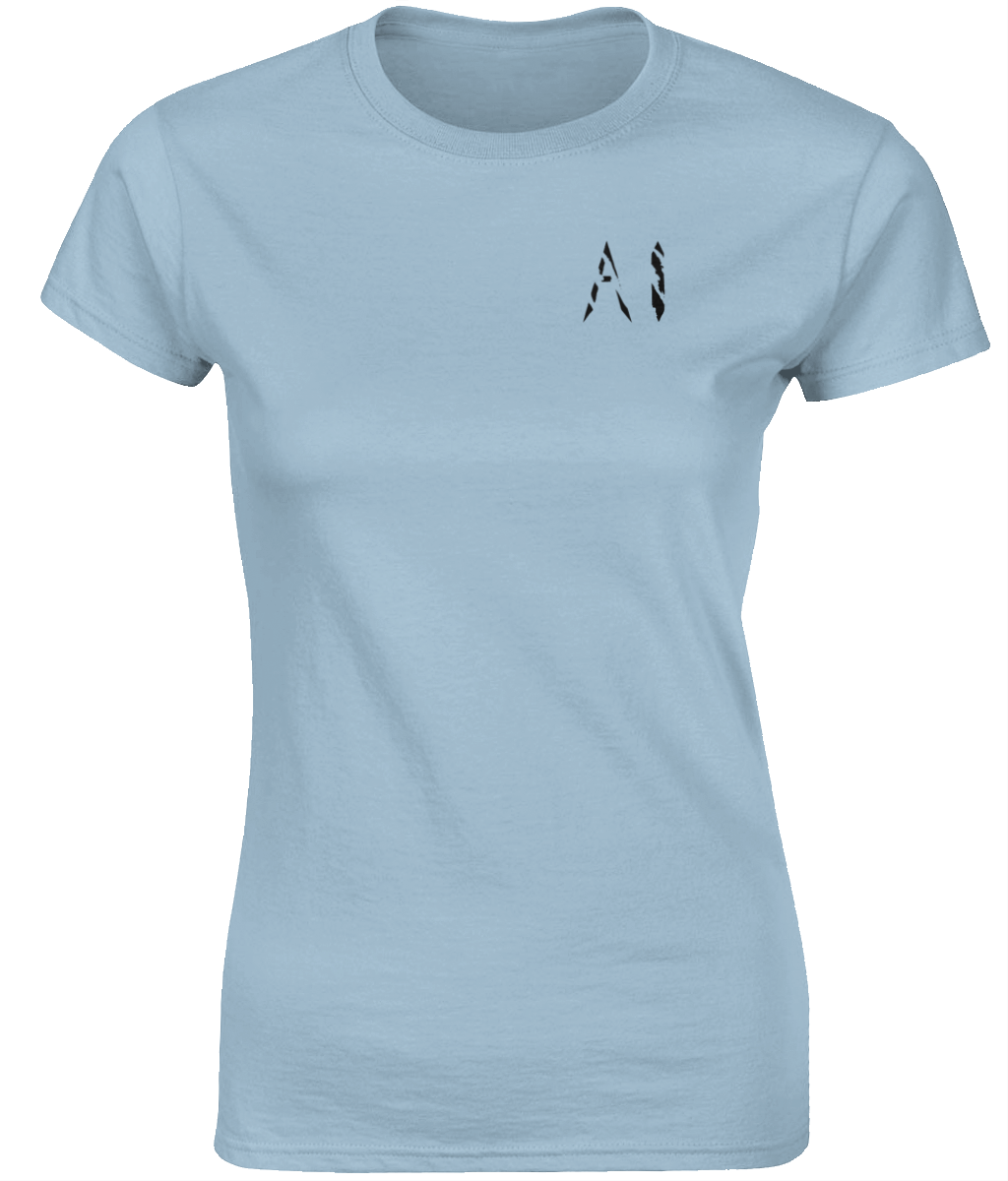 Womens light grey Fitted Ringspun T-Shirt with black AI logo on left breast