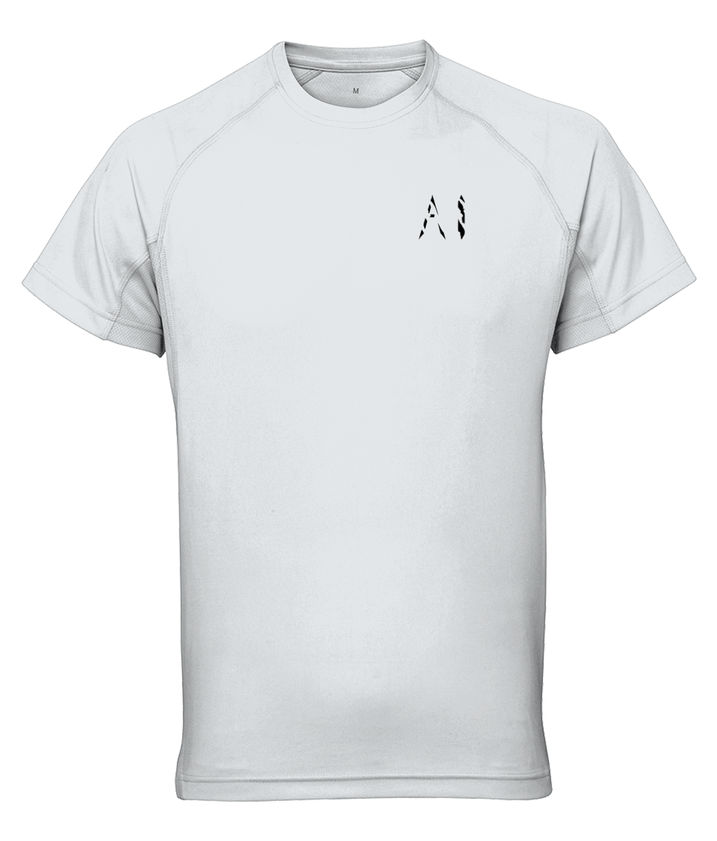 Mens light grey Athletic Performance Top with black AI logo on the left chest