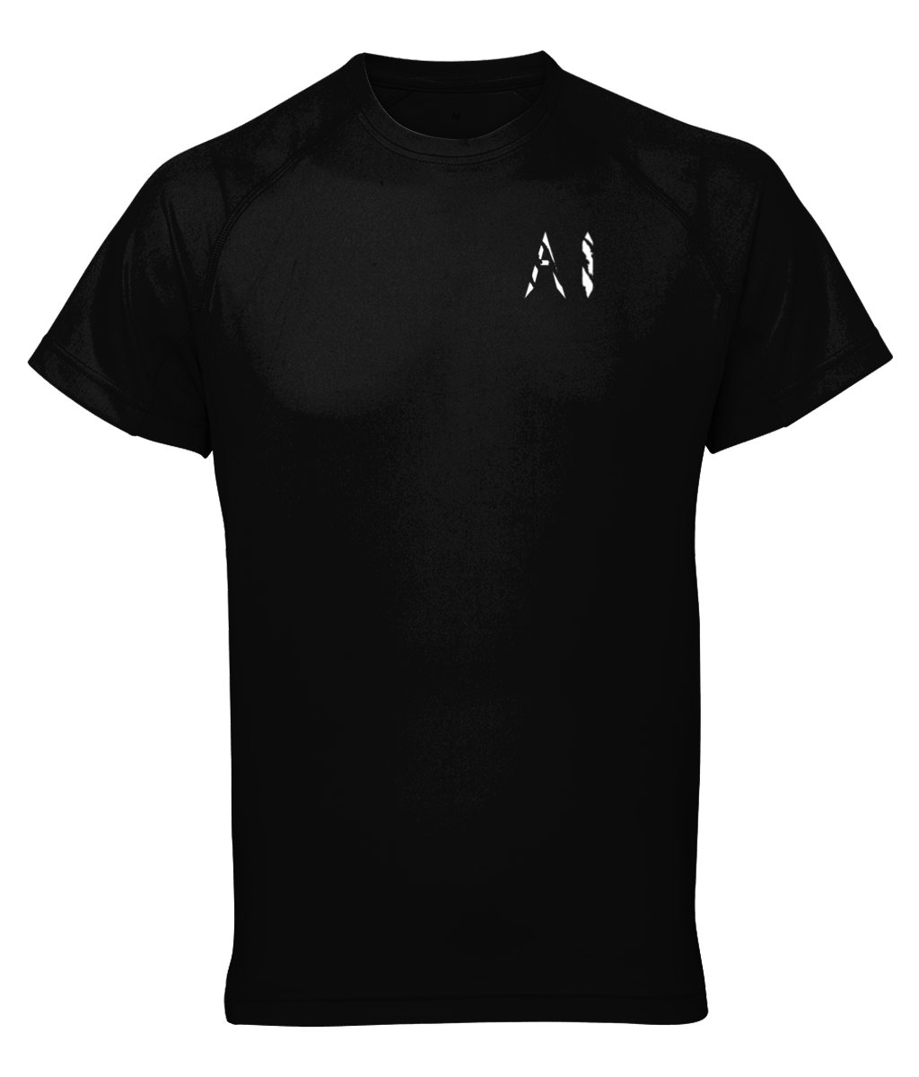 Womens Black Athletic Performance Top with White AI logo on left breast