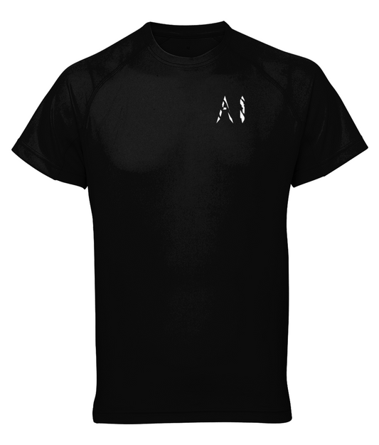 Womens Black Athletic Performance Top with White AI logo on left breast