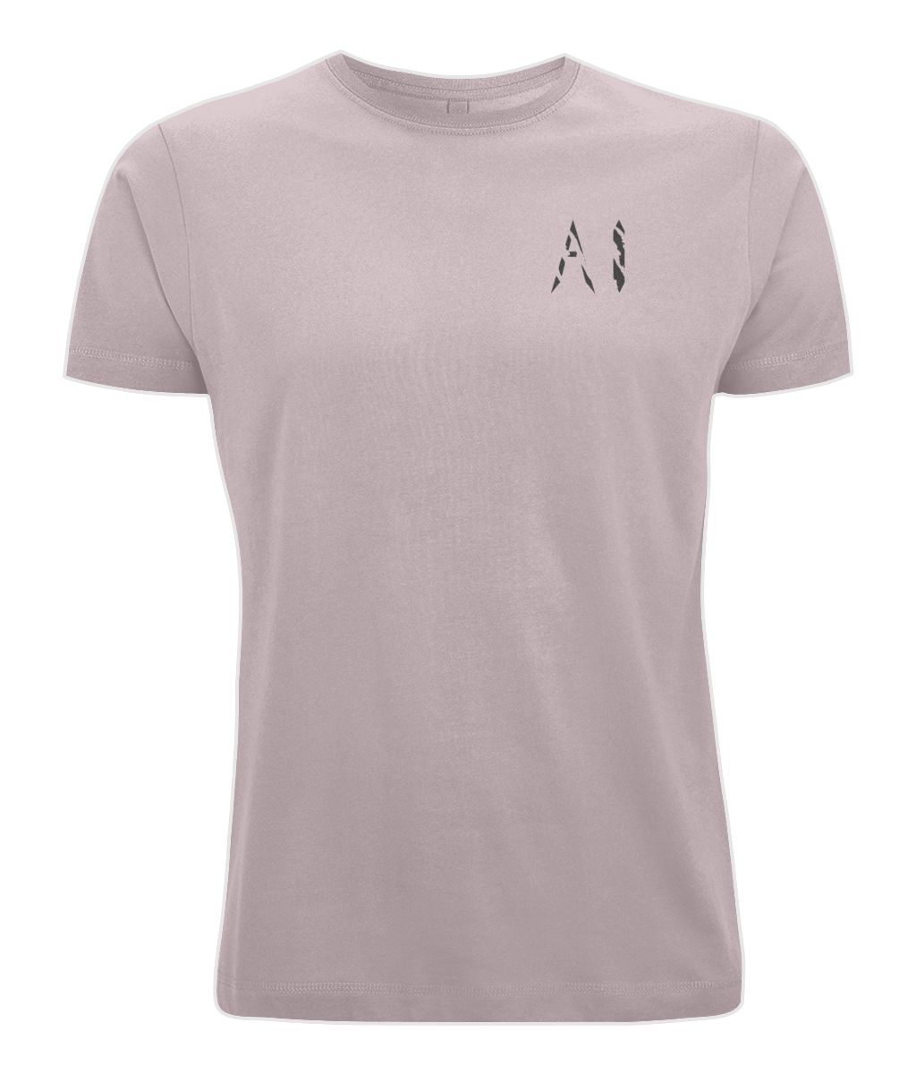 Mens beige Oversized Pump Cover T-Shirt with black AI logo on left chest