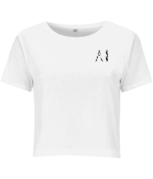 Womens Cropped Tee White with black AI logo on left breast