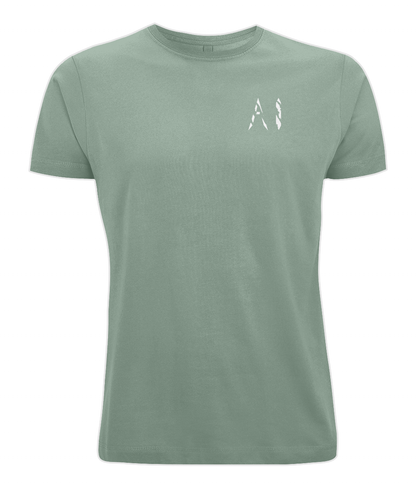 Mens light green Oversized Pump Cover T-Shirt with white AI logo on left chest
