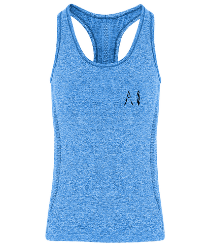 Womens blue Athletic Seamless Sports Vest with Black AI logo on left breast