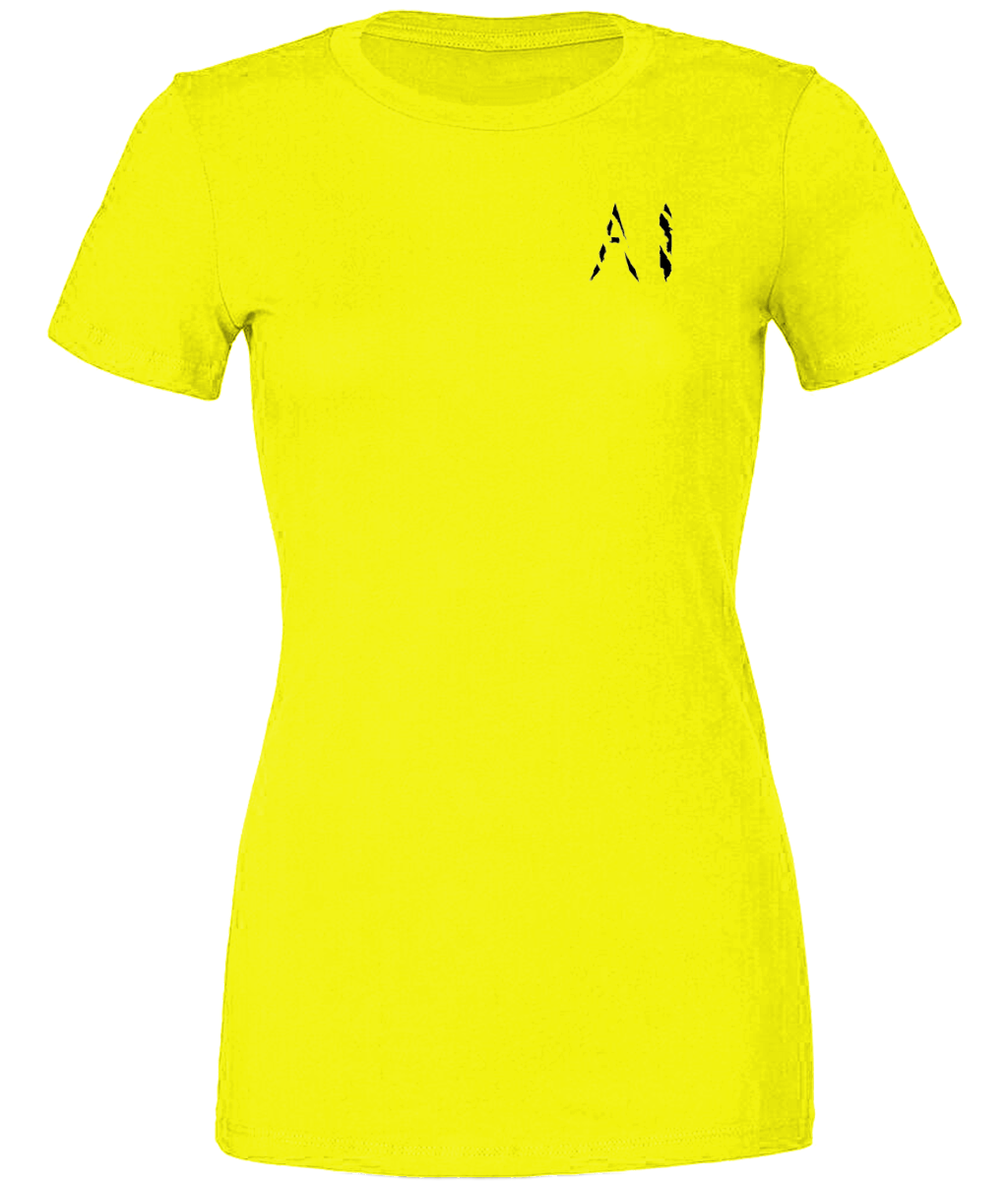 Womens yellow Casual T-Shirt with Black AI logo on left breast