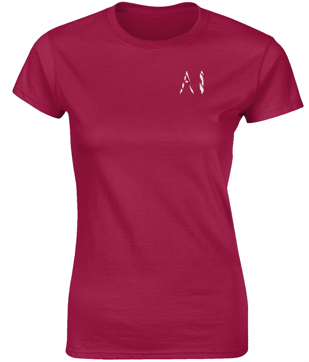 Womens Dark pink Fitted Ringspun T-Shirt with White AI logo on left breast