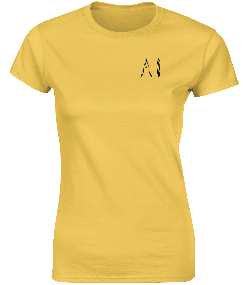 Womens electric yellow Fitted Ringspun T-Shirt with black AI logo on left breast