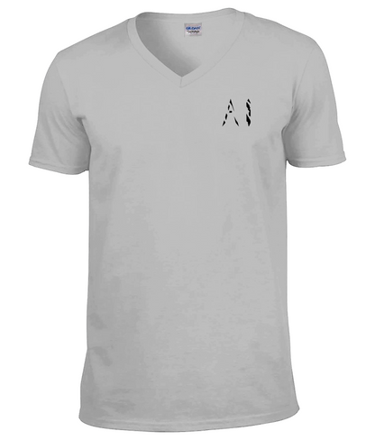 Womens light grey Classic V Neck T-Shirt with black AI logo on left breast