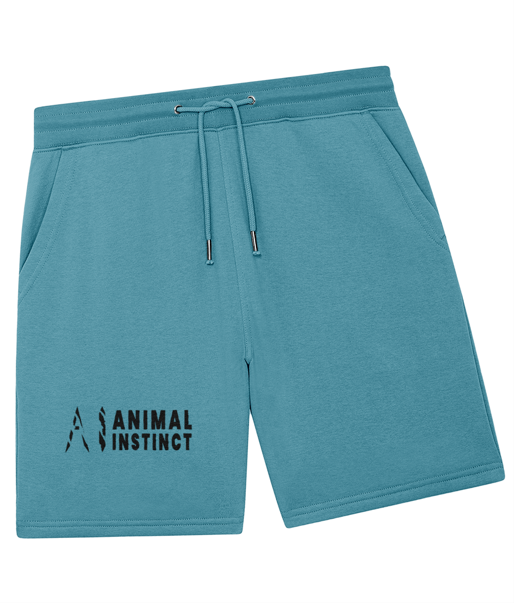 Animal Instinct Trainer Shorts in blue with black AI logo and animal instincts written in black on the lower left leg