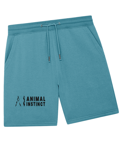 Animal Instinct Trainer Shorts in blue with black AI logo and animal instincts written in black on the lower left leg