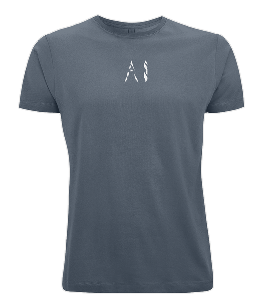 Mens grey Oversized Pump Cover T-Shirt with white AI logo on centre chest