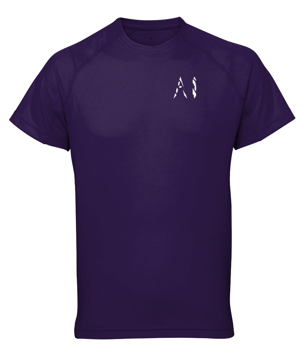 Womens purple Athletic Performance Top with White AI logo on left breast