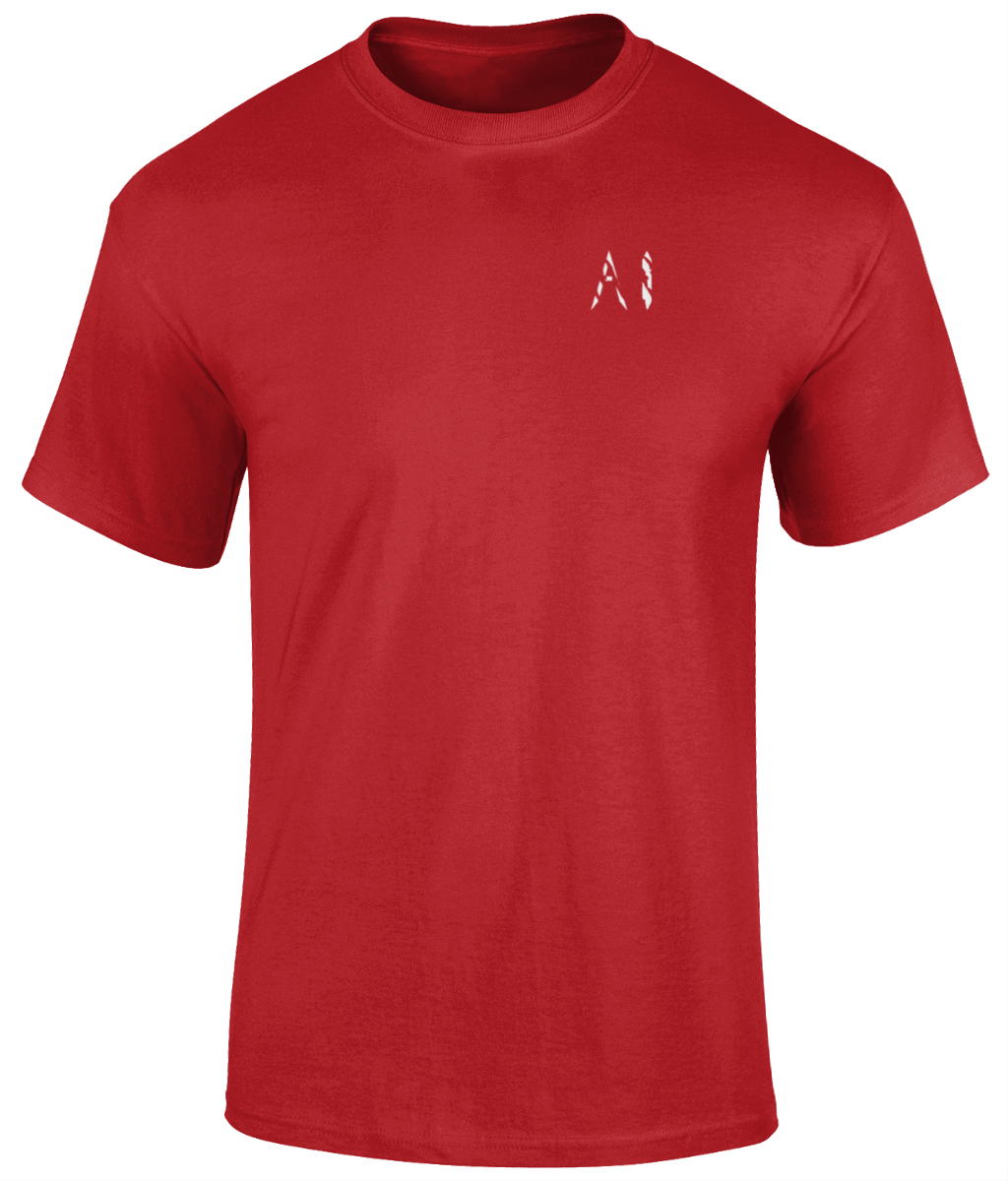 Mens Red Heavy Cotton T-Shirt with white AI logo on the left chest