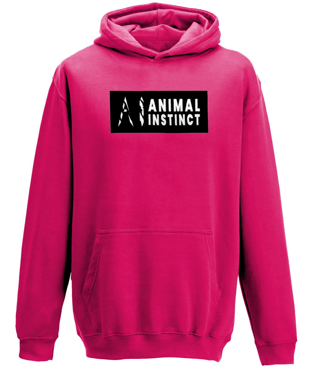 AI Clothing Animal Instinct Red Hoodie with Black Box and White Writing with White AI Logo