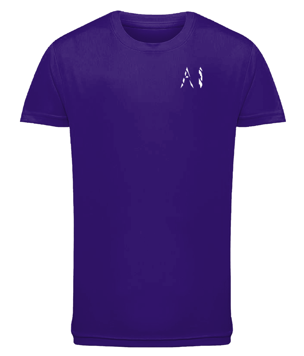 Kids purple Athletic Performance Sports Top with white AI logo on the left chest