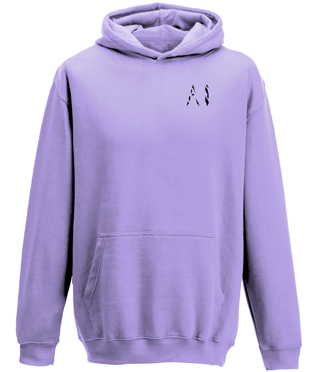 Kids Lilac Casual Hoodie with black AI logo on the left chest