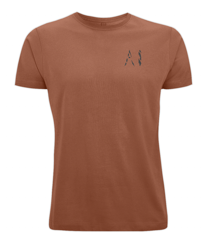 Mens Brown Oversized Pump Cover T-Shirt with black AI logo on left chest