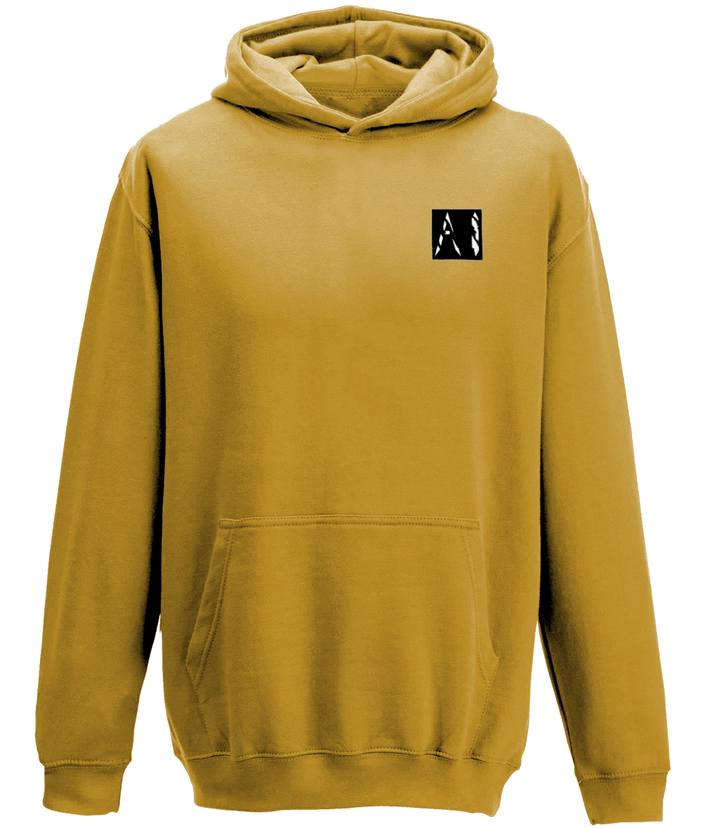 Animal Instinct Signature Box Logo burnt yellow Hoodie with white AI logo within a black box located on the left chest
