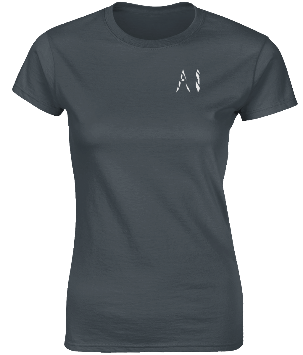 Womens grey Fitted Ringspun T-Shirt with White AI logo on left breast