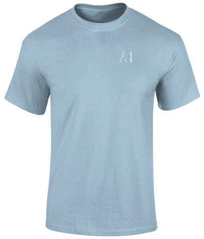 Mens light grey Heavy Cotton T-Shirt with white AI logo on the left chest