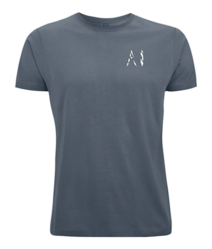 Mens grey Oversized Pump Cover T-Shirt with white AI logo on left chest