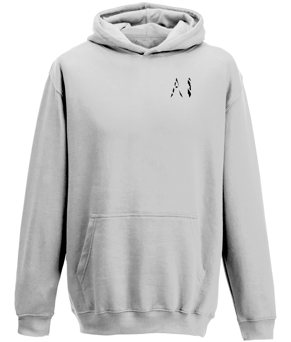 Kids light grey Casual Hoodie with black AI logo on the left chest