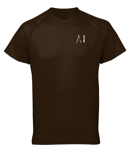 Mens brown Athletic Performance Top with White AI logo on the left chest