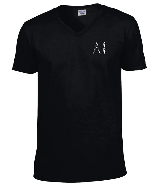 Womens black Classic V Neck T-Shirt with White AI logo on left breast