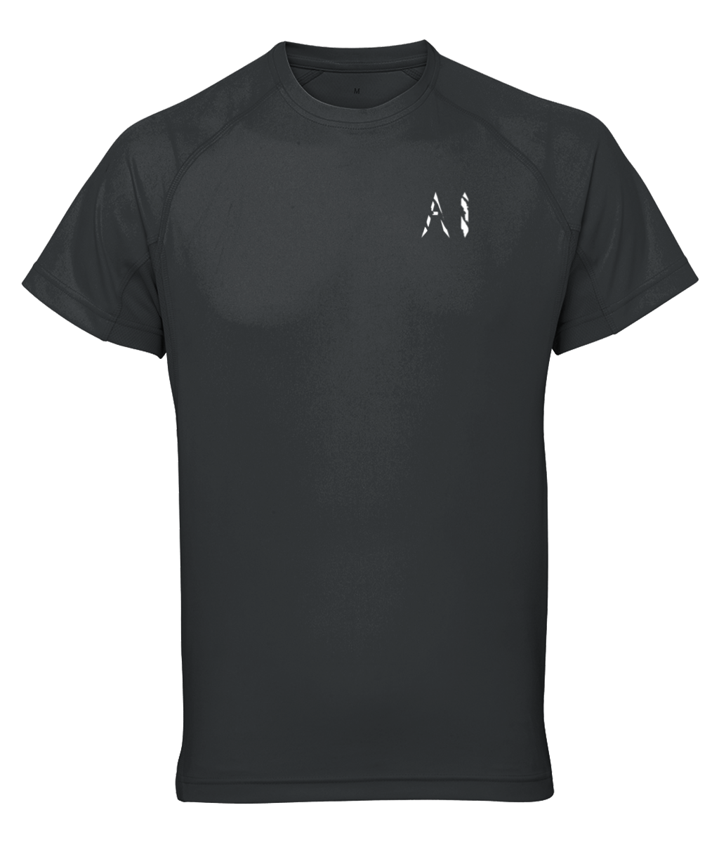 Mens charcoal Athletic Performance Top with White AI logo on the left chest