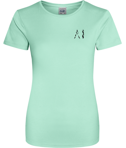 Womens light green Athletic Sports Shirt with black AI logo on left breast