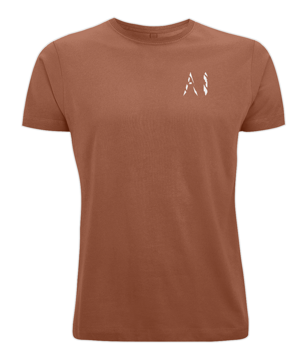 Mens orange Oversized Pump Cover T-Shirt with white AI logo on left chest