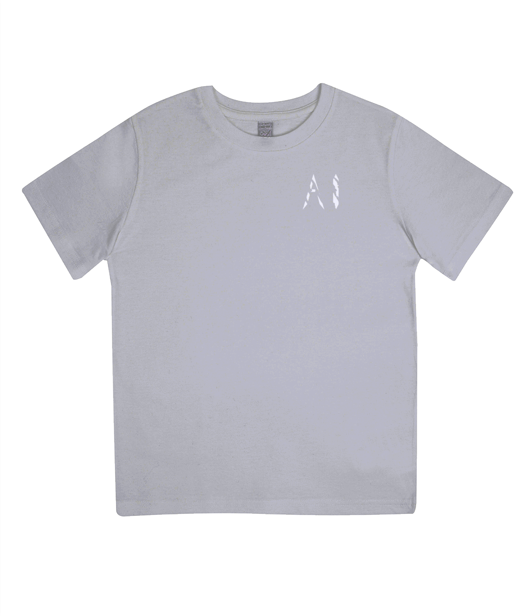 Kids light grey Casual Jersey T-Shirt with White AI logo on the left chest