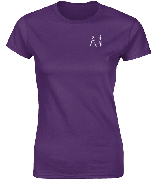 Womens purple Fitted Ringspun T-Shirt with White AI logo on left breast