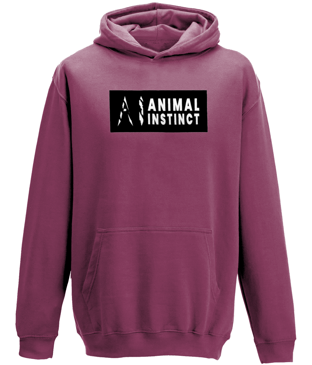 AI Clothing Animal Instinct dark purple Hoodie with Black Box and White Writing with White AI Logo