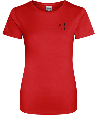 Womens Red Athletic Sports Shirt with black AI logo on left breast