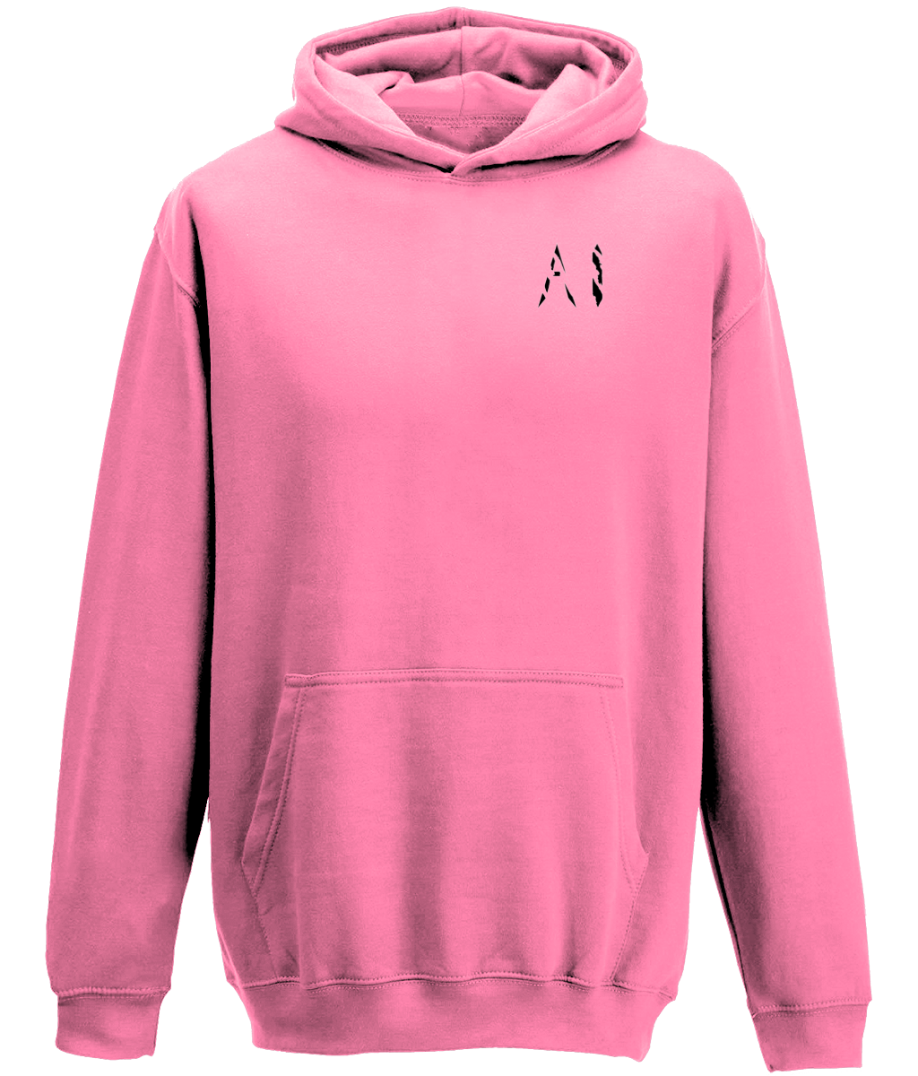 Kids pink Casual Hoodie with black AI logo on the left chest
