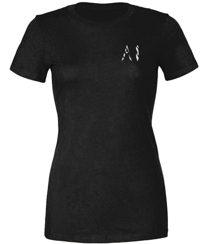 Womens black Casual T-Shirt with white AI logo on left breast