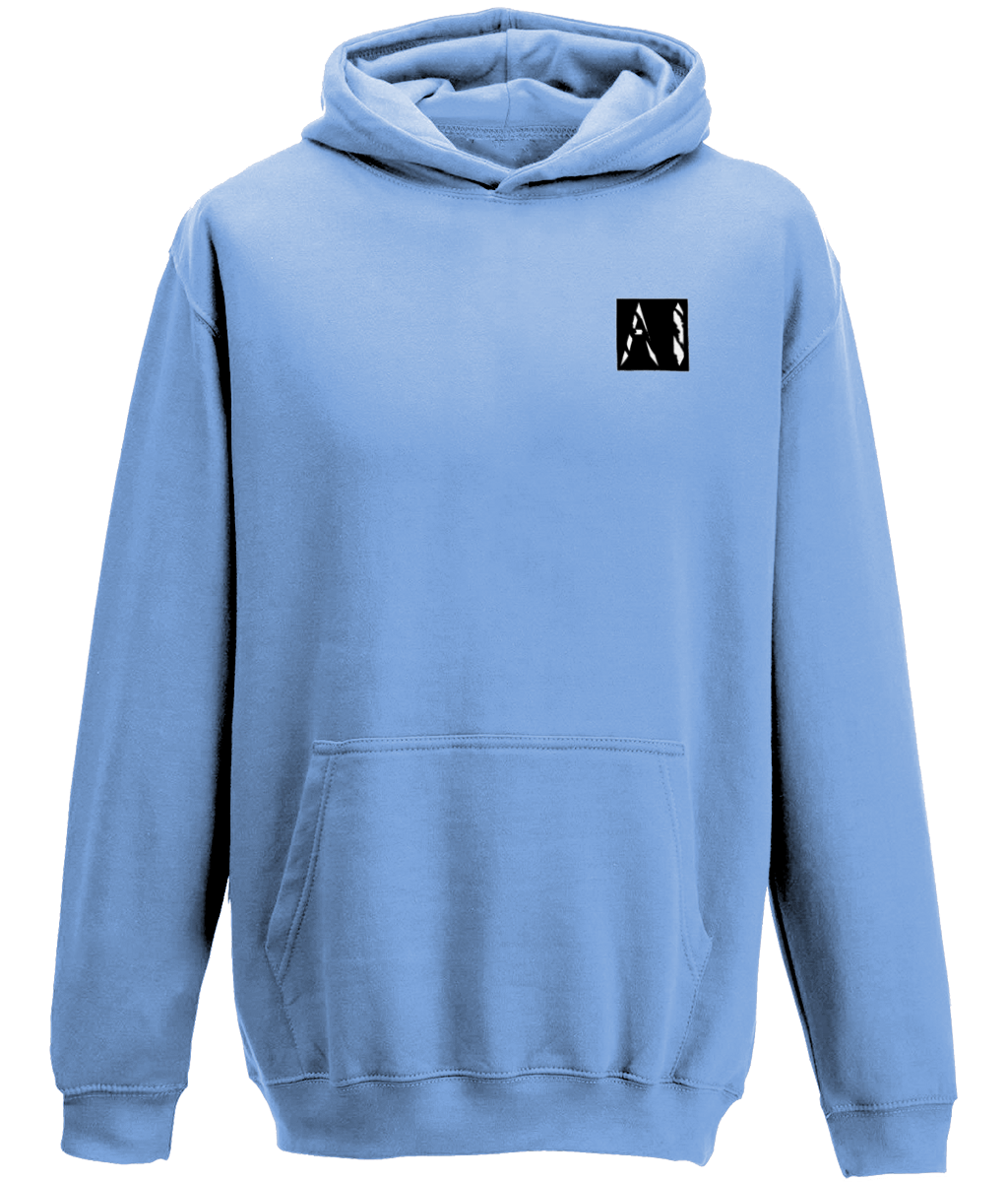 Animal Instinct Signature Box Logo light baby blue Hoodie with white AI logo within a black box located on the left chest