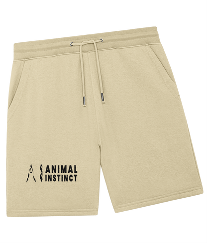 Animal Instinct Trainer Shorts in beige with black AI logo and animal instincts written in black on the lower left leg