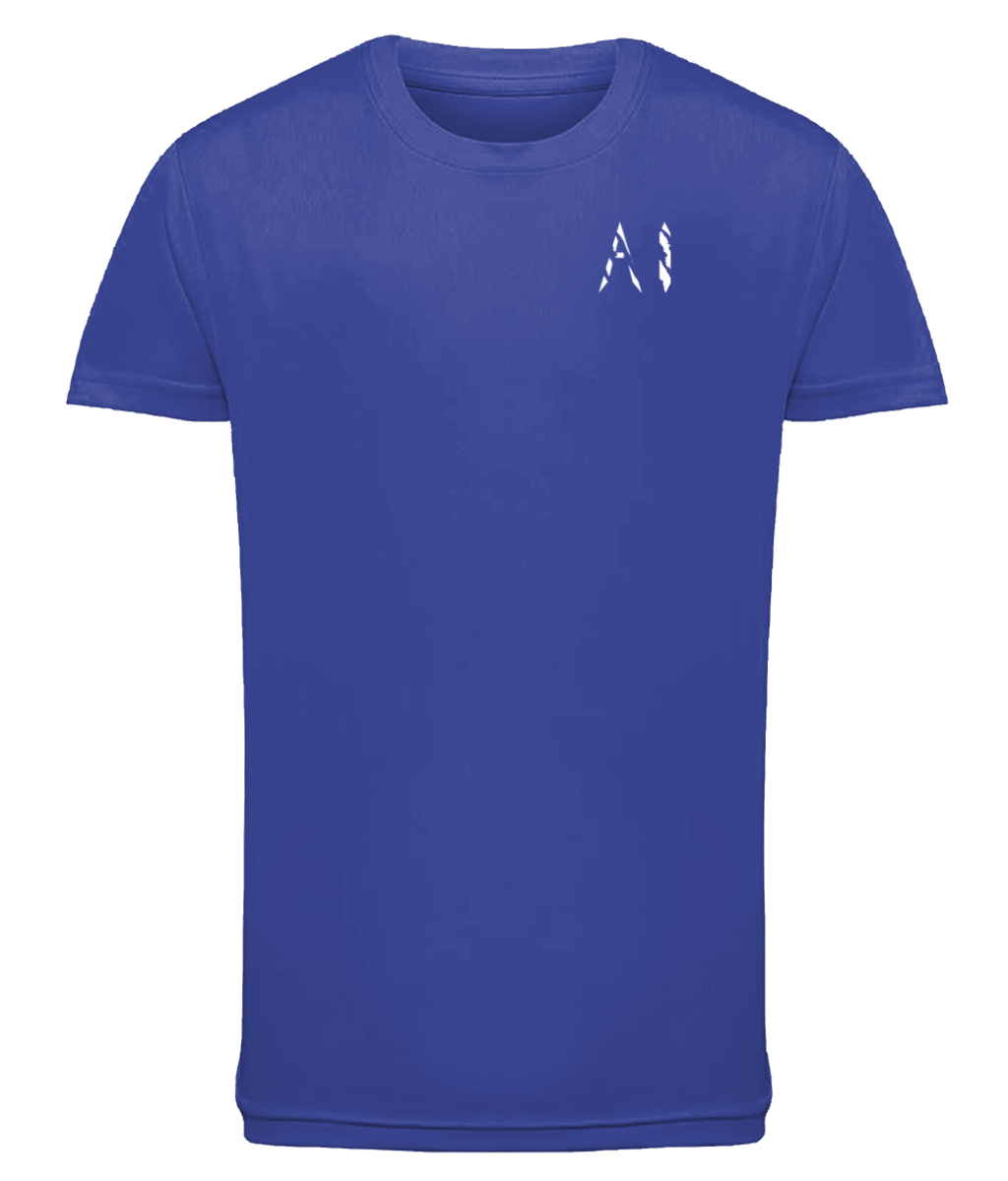 Kids Navy blue Athletic Performance Sports Top with white AI logo on the left chest