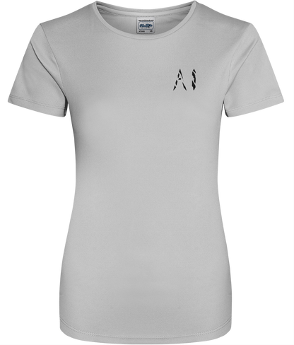 Womens light grey Athletic Sports Shirt with black AI logo on left breast