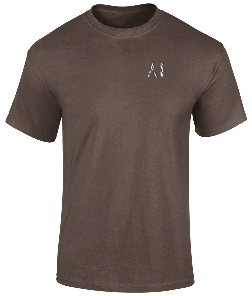 Mens light brown Heavy Cotton T-Shirt with white AI logo on the left chest